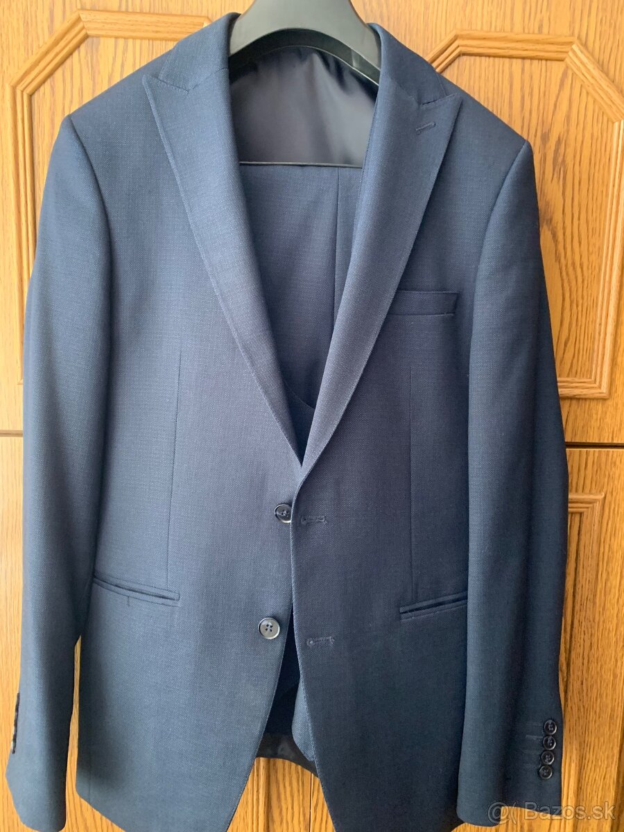 Vlnený oblek Paco Romano (slim fit) - modrý, štrukturovaný