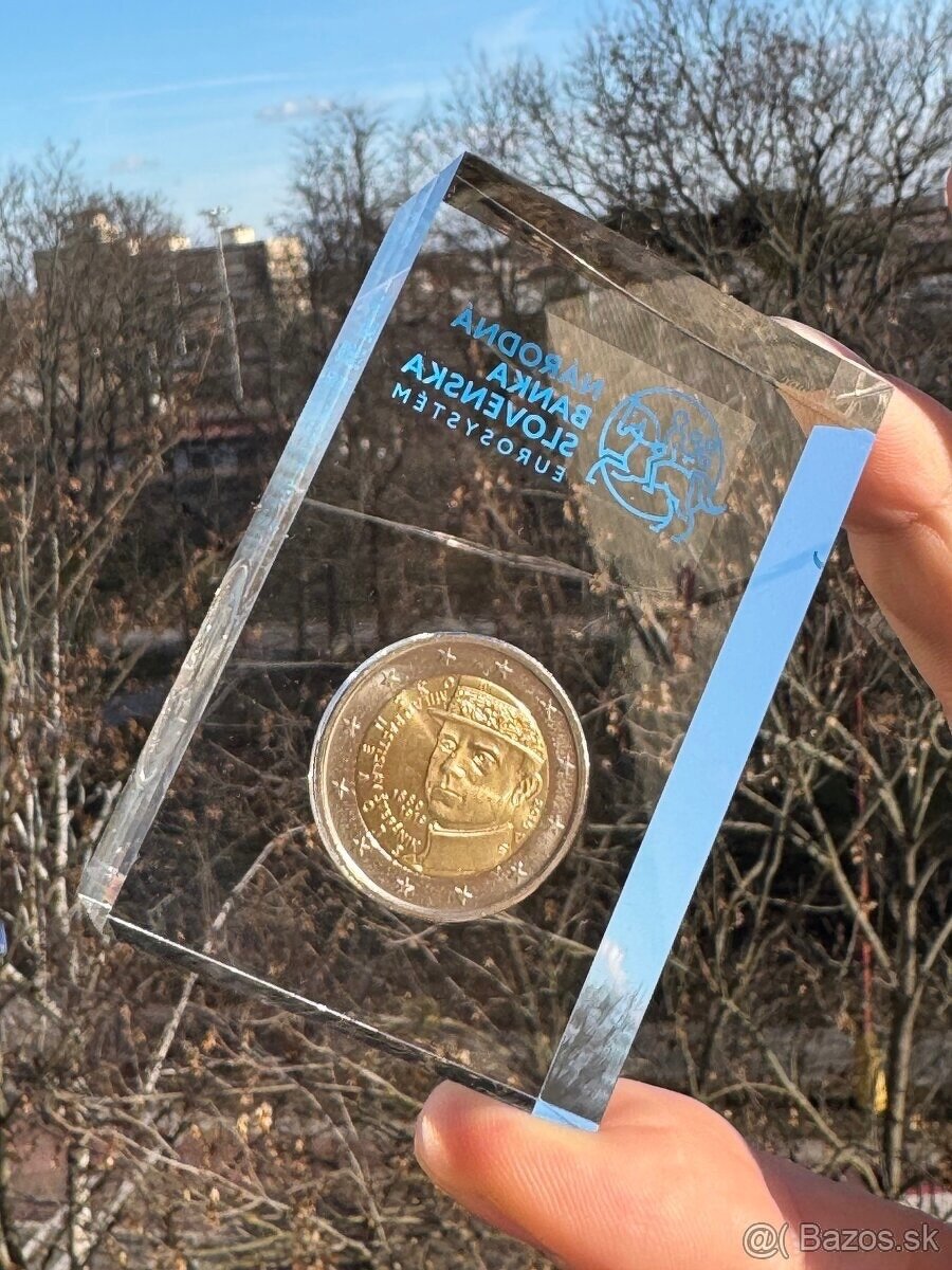 2€ minca Štefánik (2019) zaliata v epoxide.PLATÍ DO ZMAZANIA