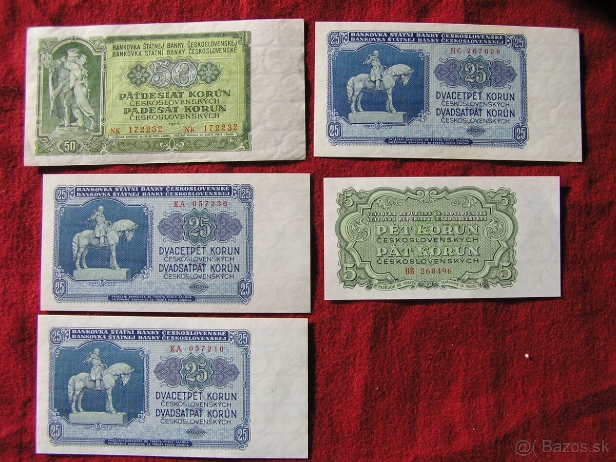 ČESKOSLOVENSKÉ BANKOVKY: 1953 top stav