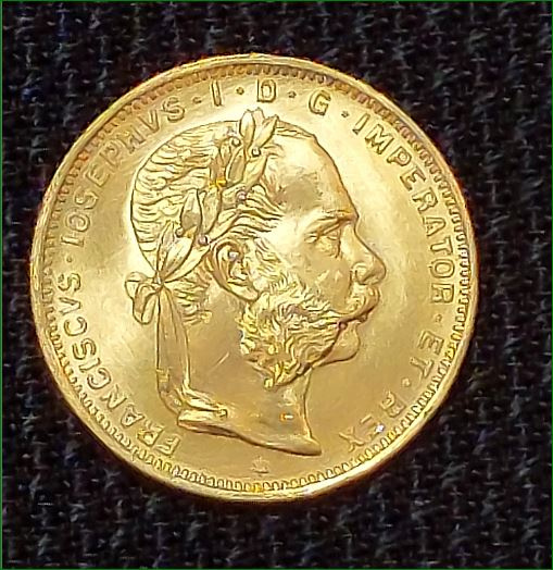 Zlatá investičná minca, mince, 8 zlatník F.Jozef I., r. 1892