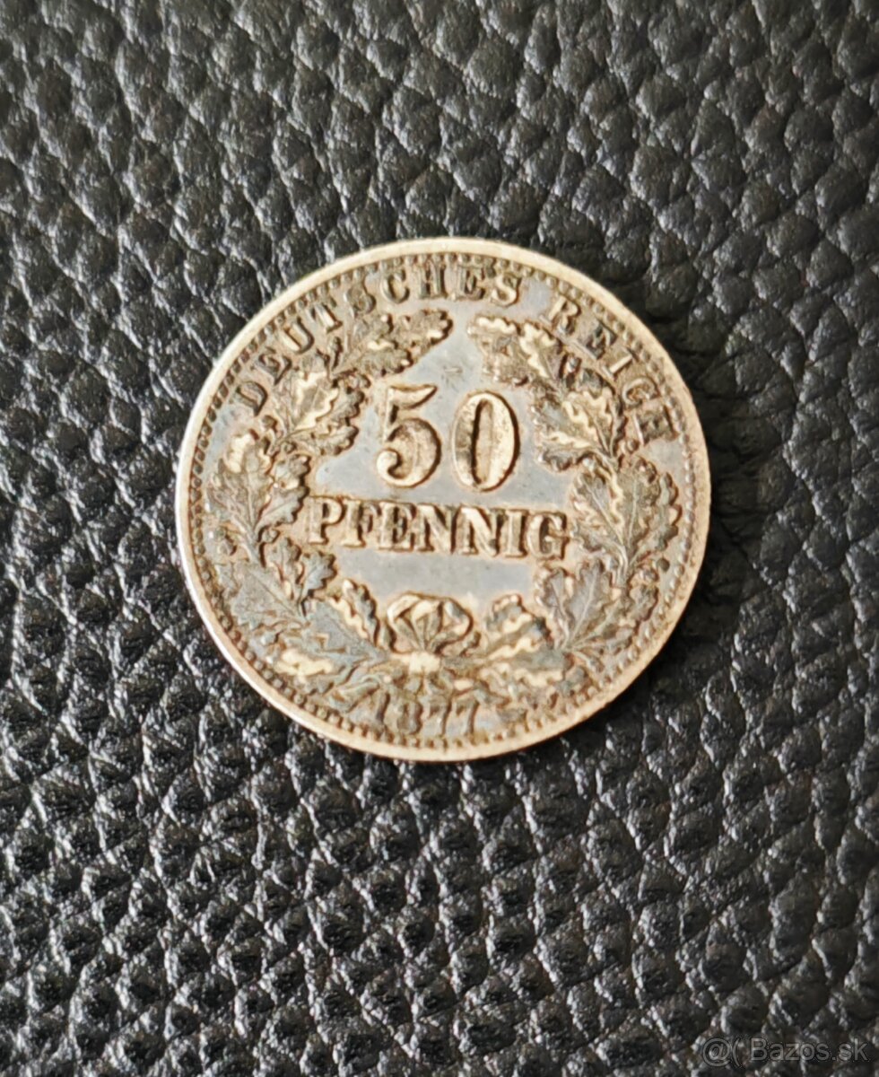 50 Pfennig 1877 J, RR, velmi vzacny, velmi pekny