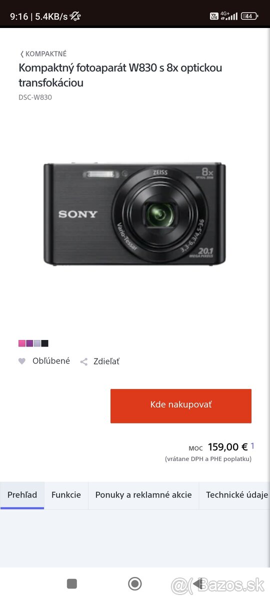 SONY DSC W830 TOP PREDANÉ