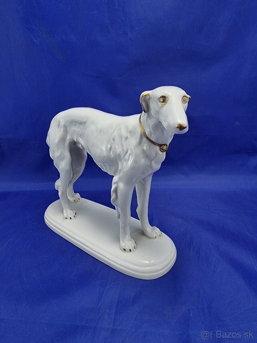 Starožitná porcelánová soška psa- 19.9/17.6 cm