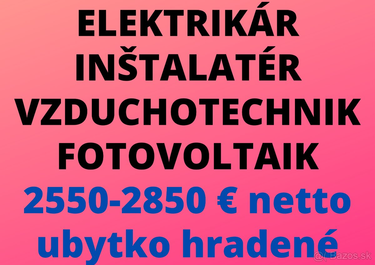 ELEKTRIKÁR - INŠTALATÉR - VZDUCHOTECHNIK - FOTOVOLTAIK