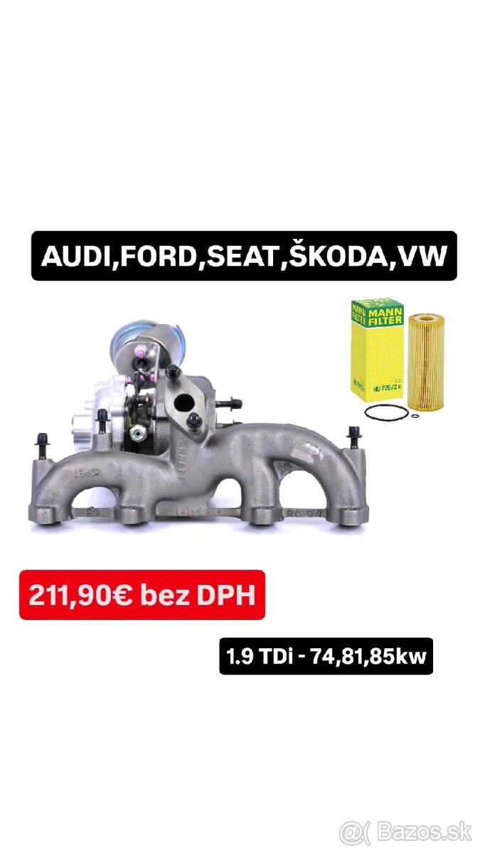 Repasované turbo GARRETT 1.9 TDi - 74kw, 81kw, 85kw