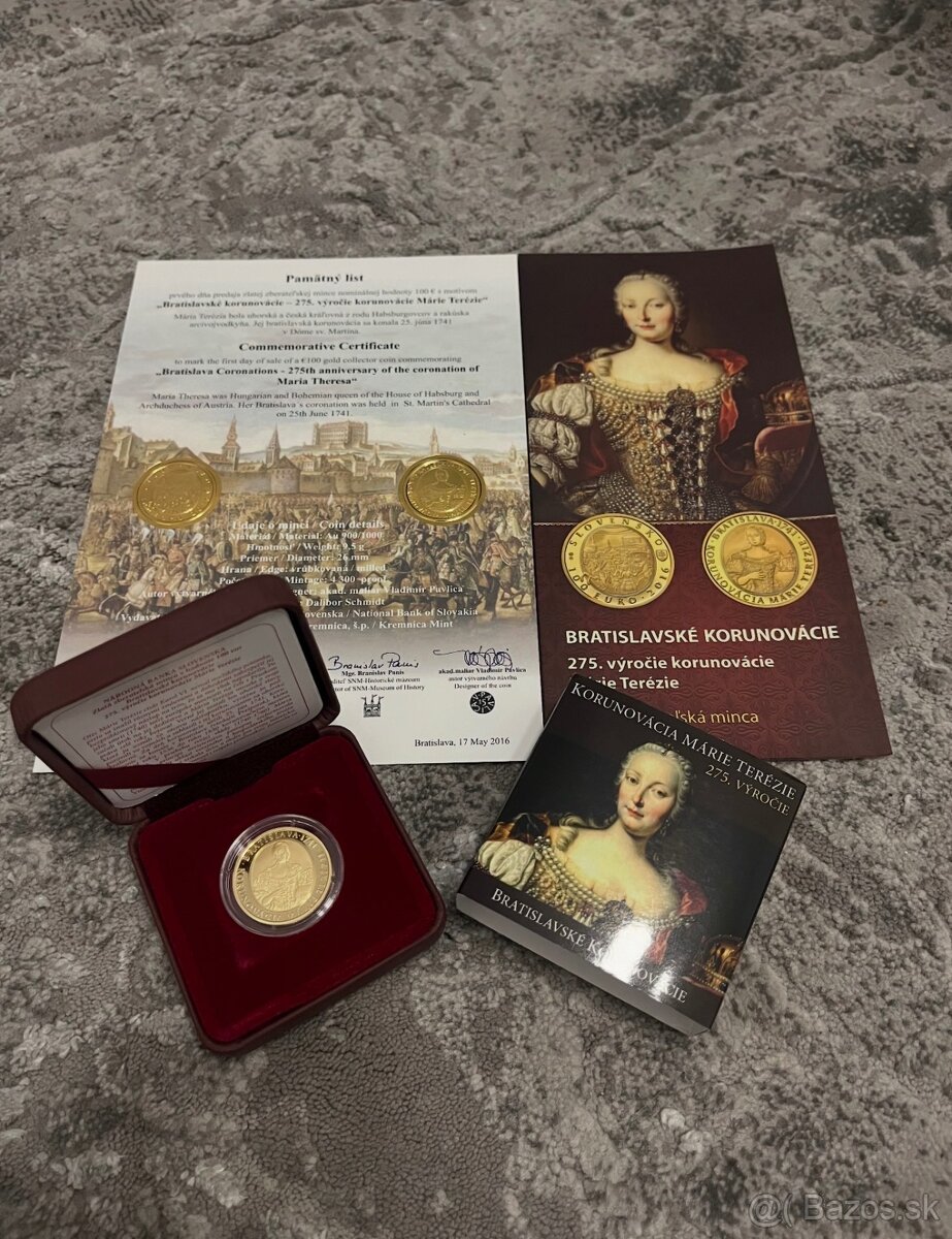 100 Euro Mária Terézia 2016 + pamätný list