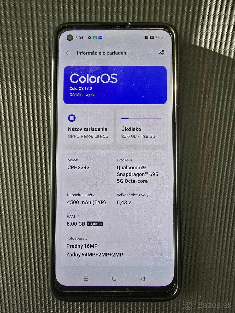 Oppo reno 7 lite / 8 lite, 128 GB, rám 8 GB + 4 GB