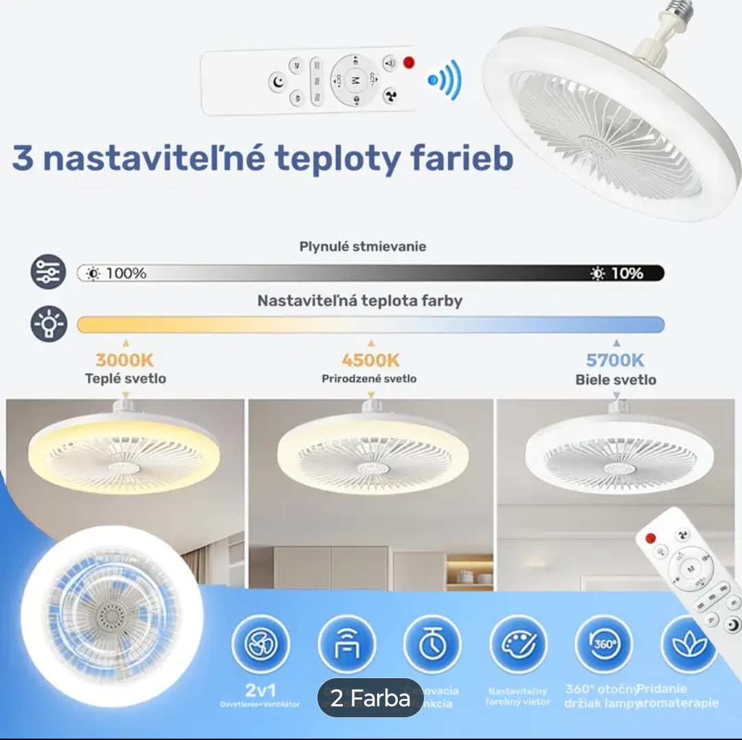 10-palcový E27 zásuvkový inteligentný ventilátor so svetlom