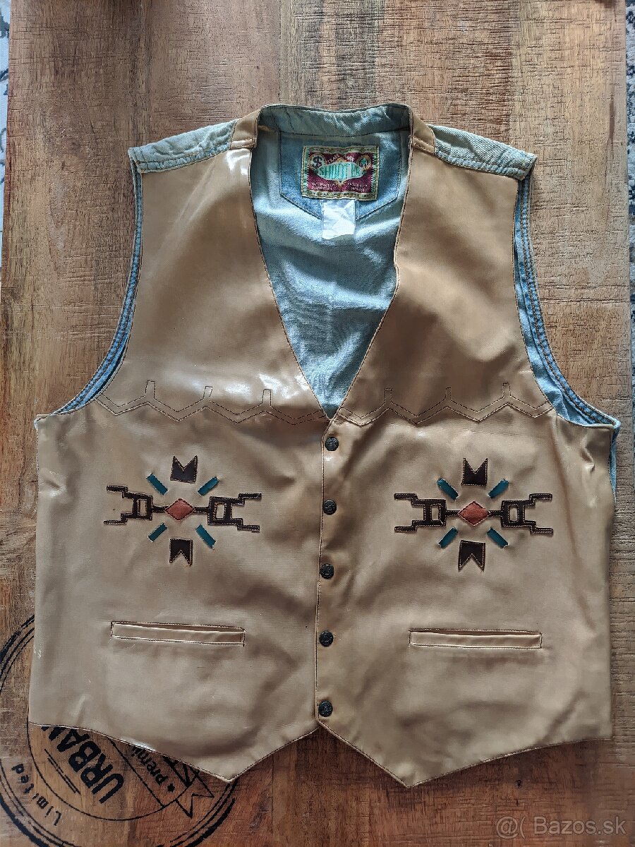 Koženková riflová vesta ,indiánske vzory