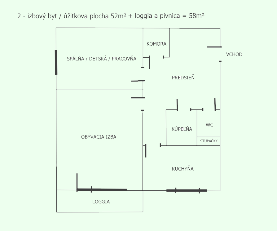 2 izbový byt s loggiou a komorou - predaj / REALITKY NEVOLAŤ