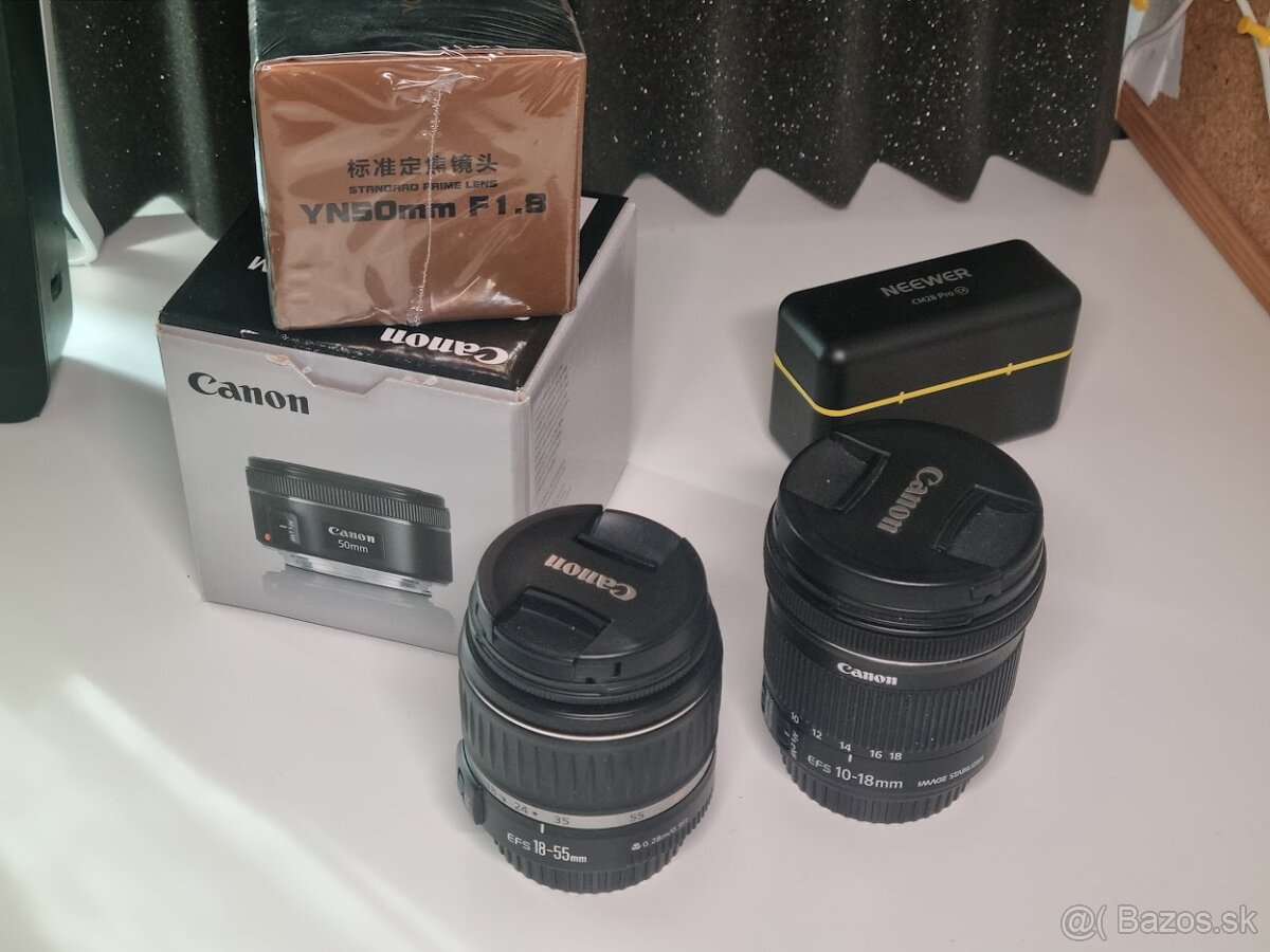 Objektivy Canon ef 18-55mm f/3.5 50mm f/1.8 10-18mm