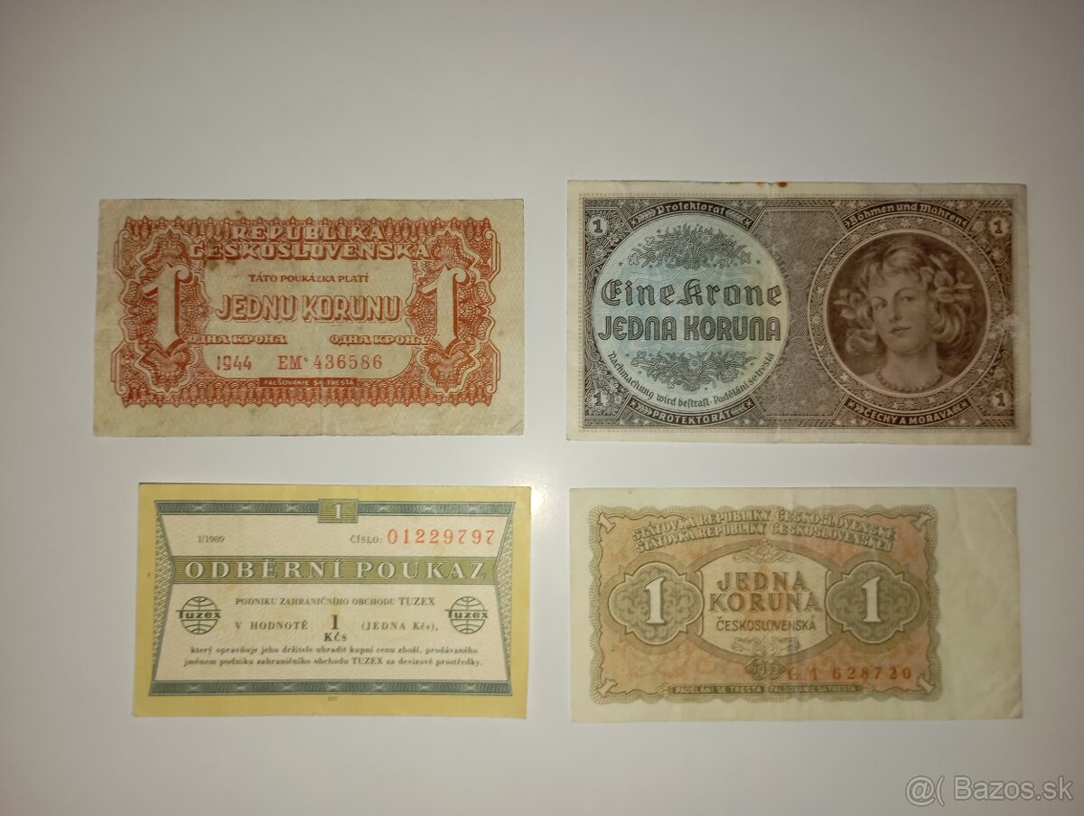BANKOVKY 1 KČS 1940-1989, 4 RŮZNÉ EMISE, VŠE NEPERFOROVANÉ
