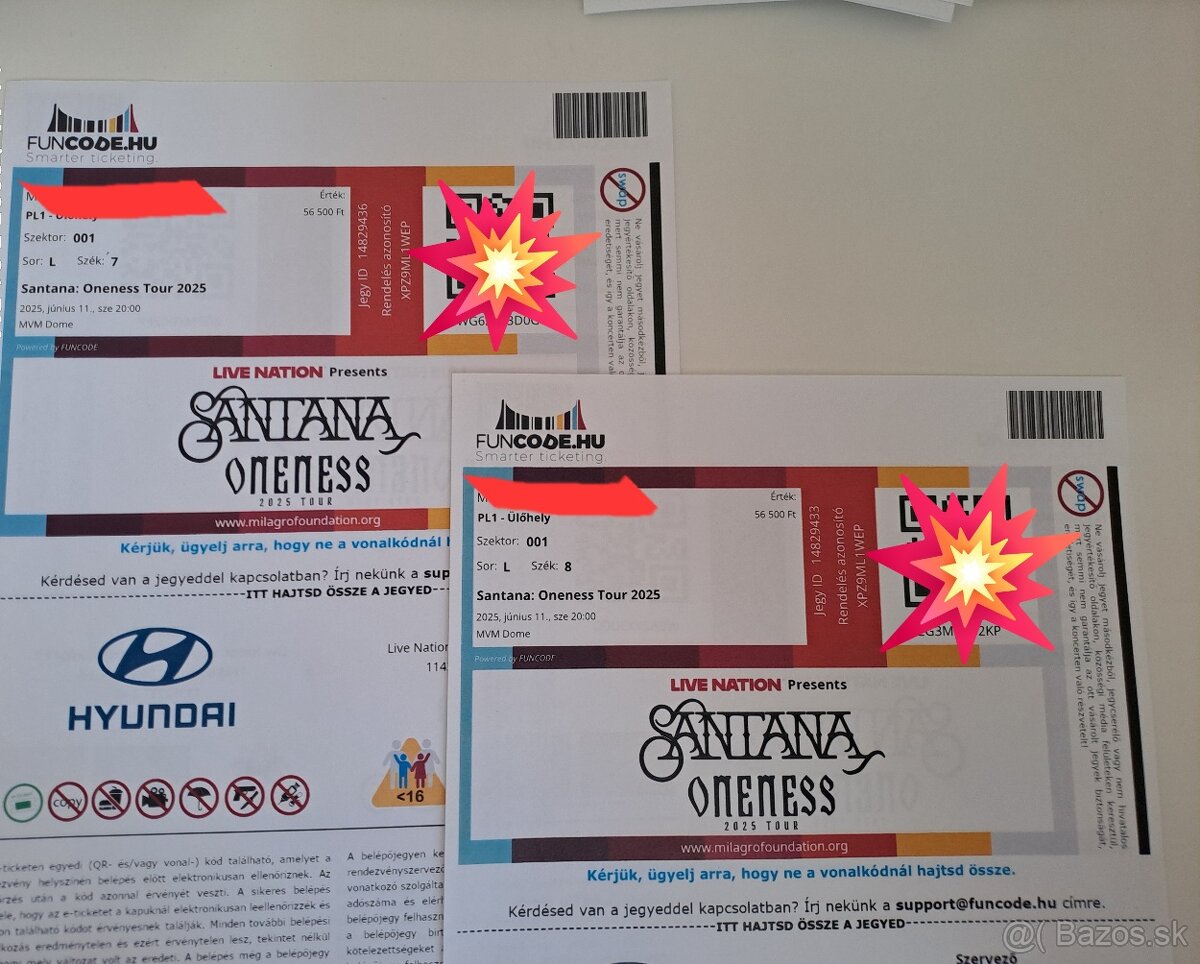 2x originálne vstupenky Carlos Santana v MVM Dome Budapešť