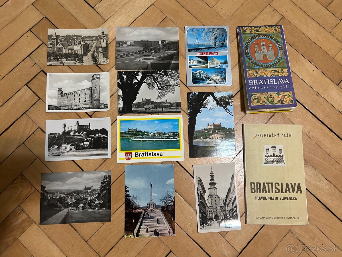 2x mapa Bratislavy 11x pohľadnica