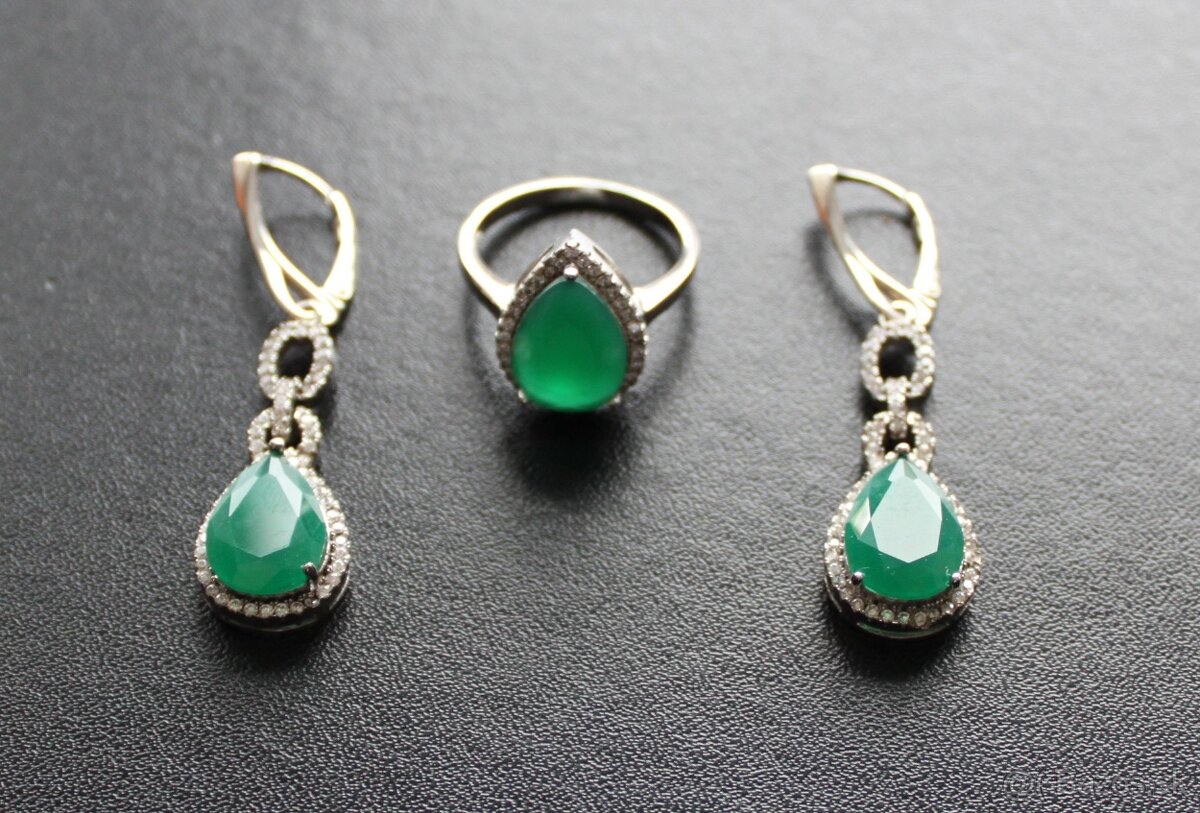 Prsteň a náušnice zelený jadeit