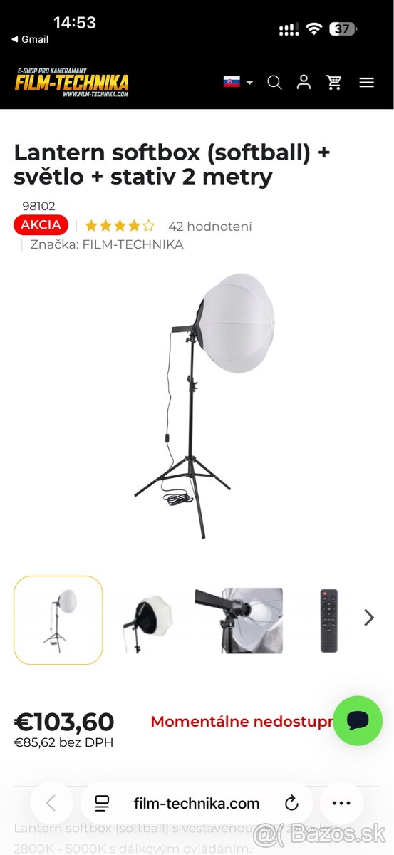 Lantern softbox (softball) + svetlo + stativ 2 metre