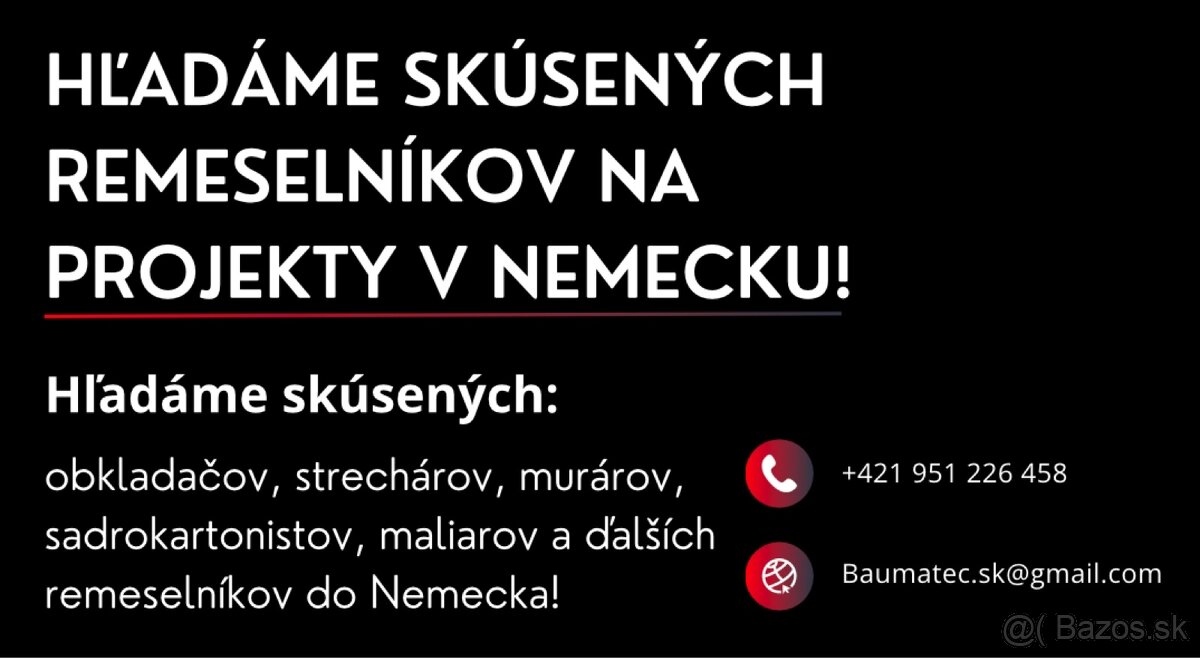 🚨🔧 HĽADÁME SKÚSENÝCH REMESELNÍKOV NA PROJEKTY V NEMECKU 🇩🇪🚨
