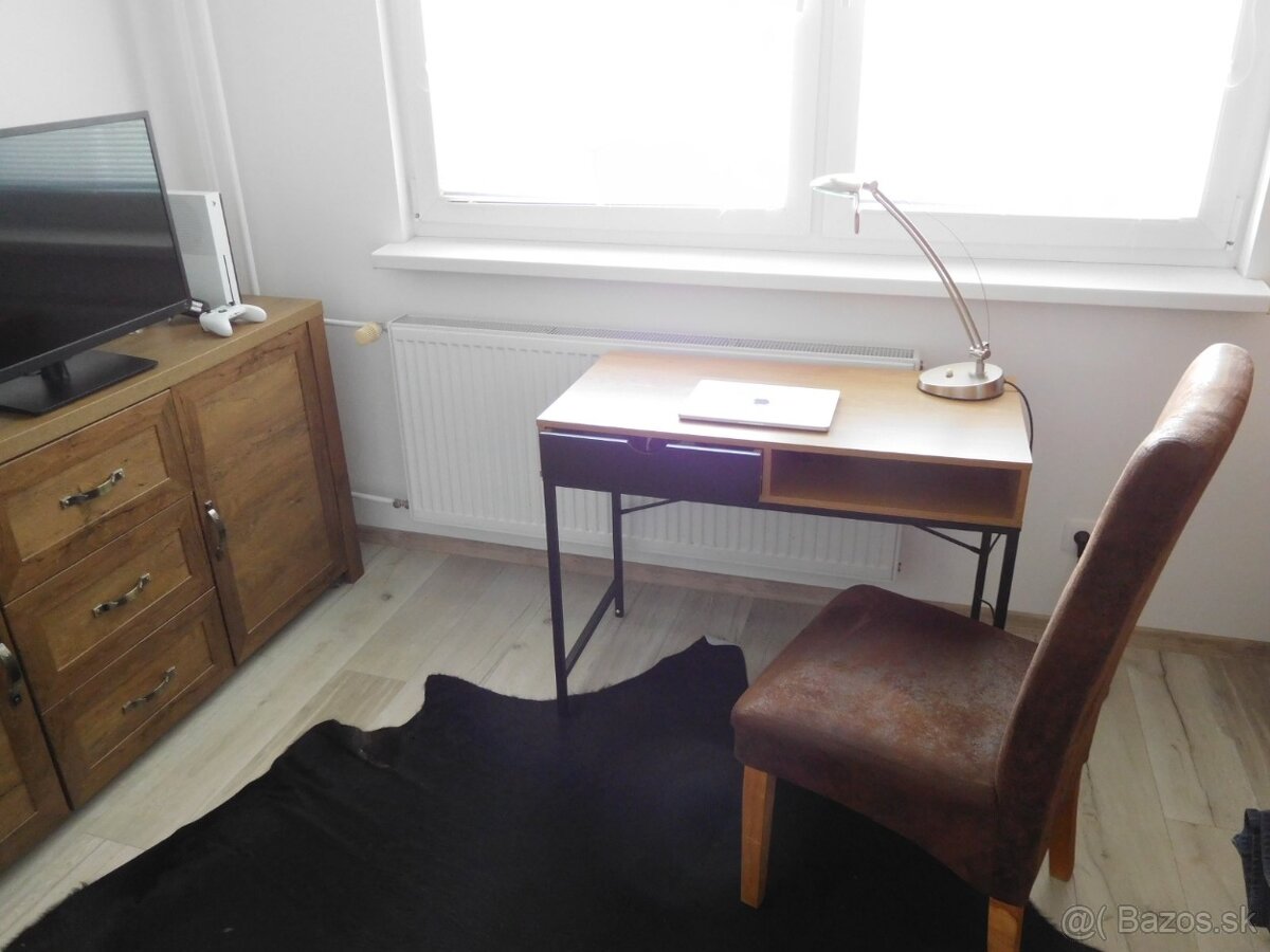 Písací stol, čalunené stoličky, koža hovazia na zem,