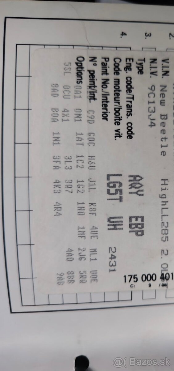 Motor 2.0 85kw kód motora AQY