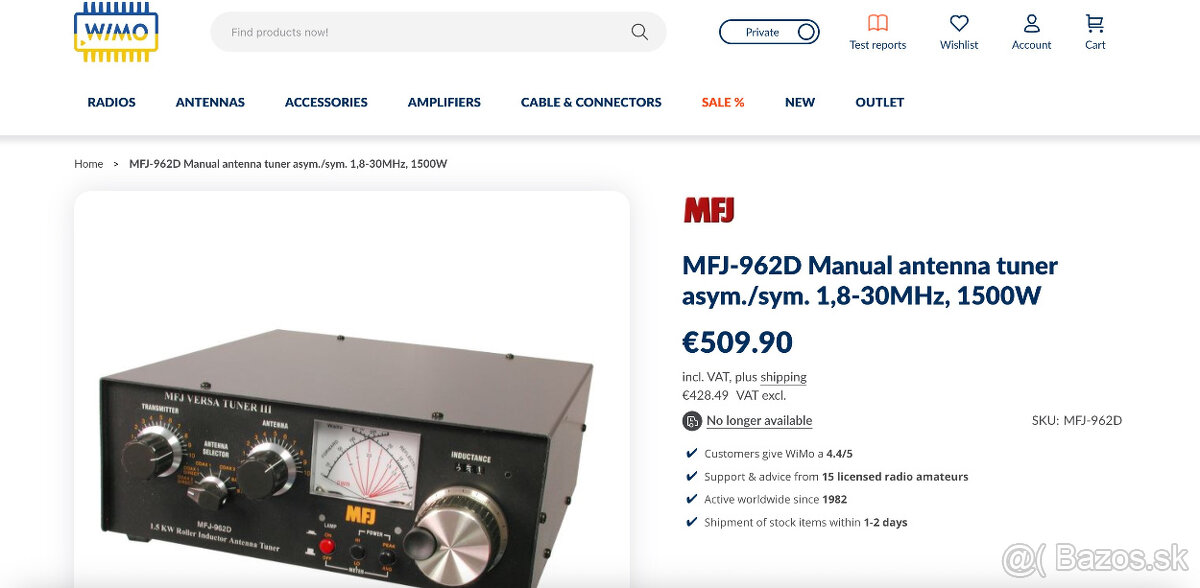 MFJ-962D Manual antenna tuner asym./sym. 1,8-30MHz, 1500W