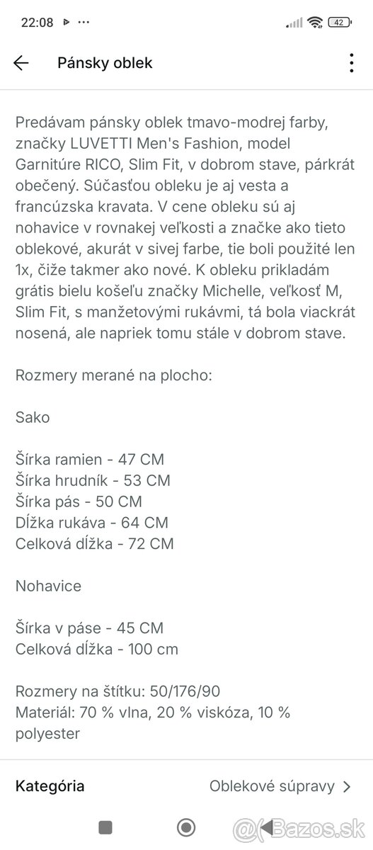 Tmavo-modrý pánsky oblek
