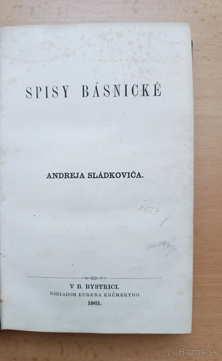 Spisy básnické Andreja Sládkoviča 1861