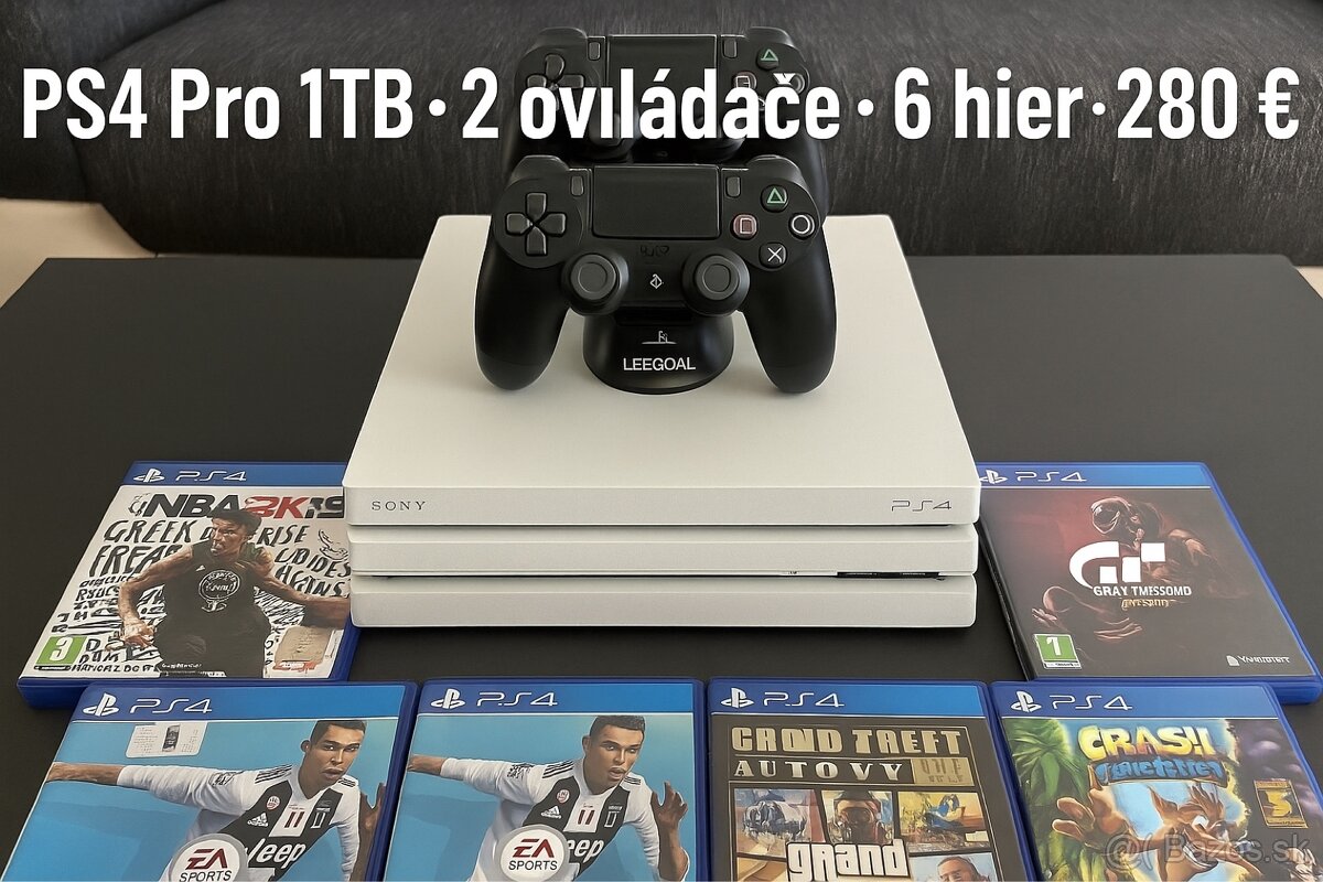 PS4 Pro 1TB • 2 ovládače • 6 hier •