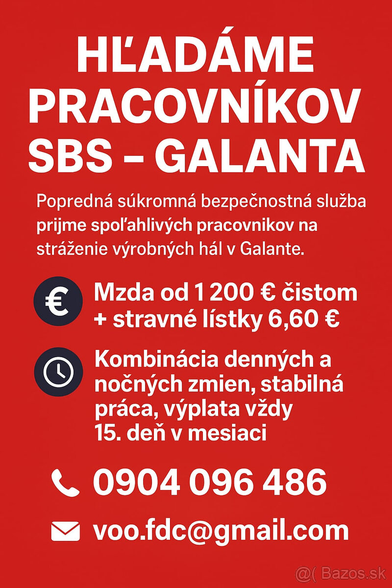 ⚡ PRÁCA V SBS – okamžitý nástup ⚡ Galanta