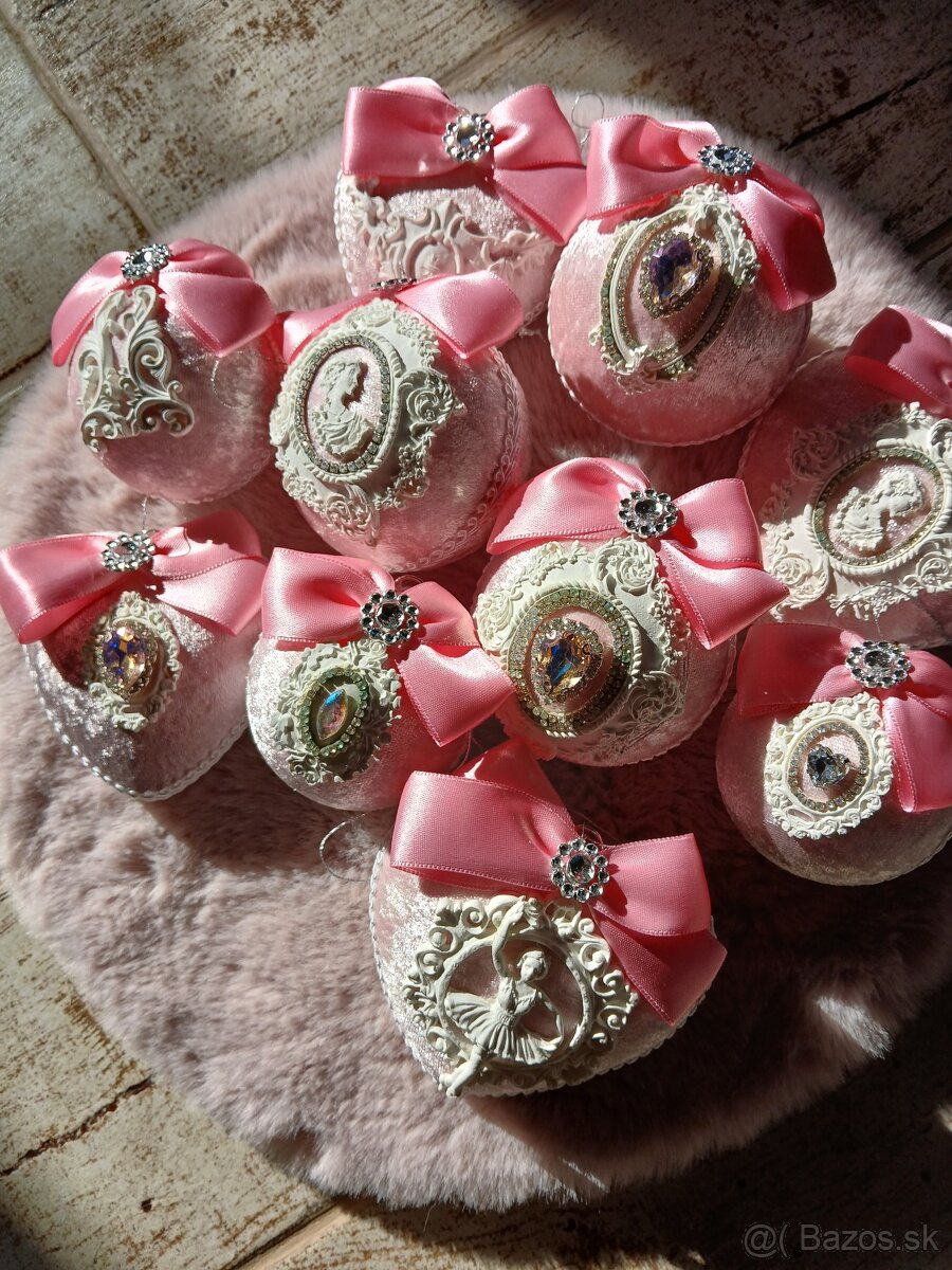 Luxusne zamatove vianocne gule ruzove