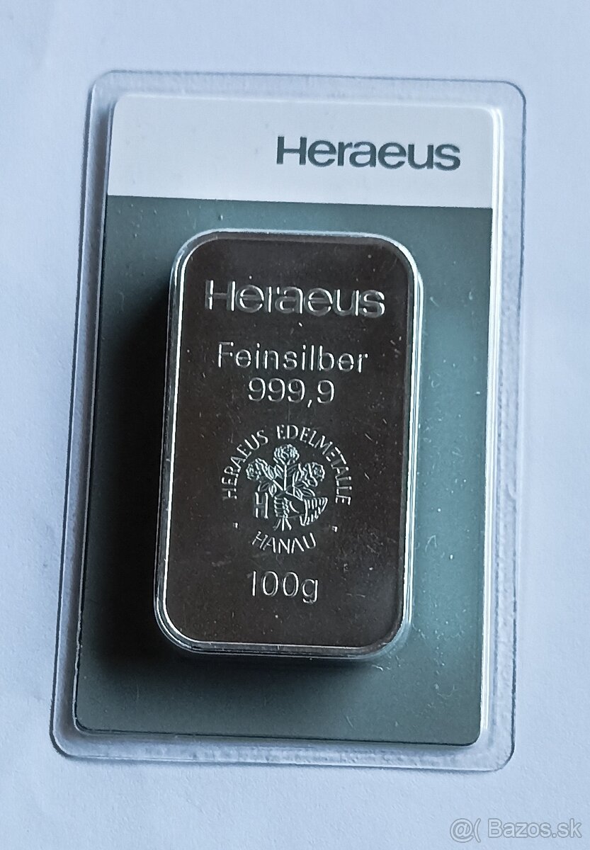 100 g strieborná tehlička Heraeus
