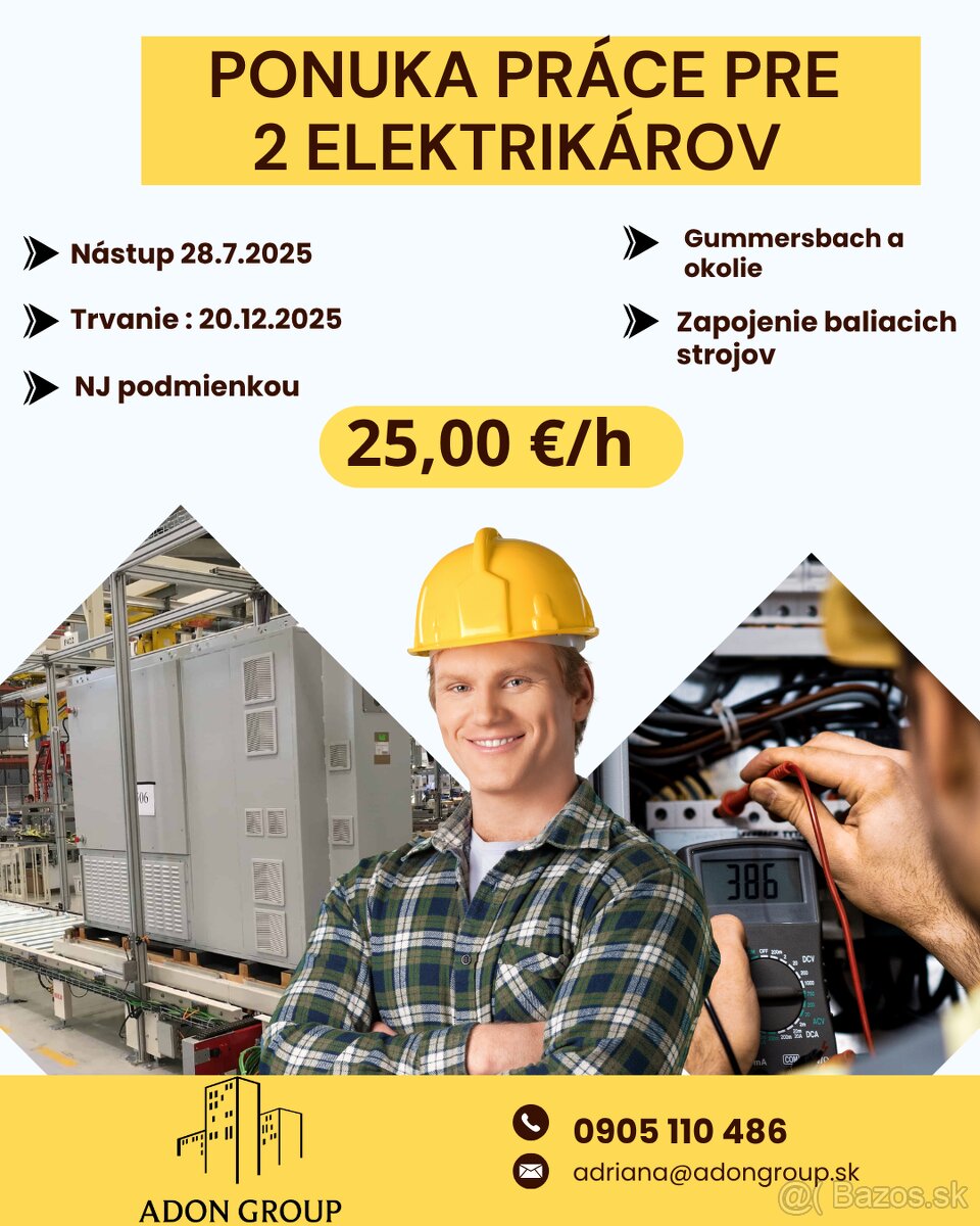 Ponuka práce pre 2 elektrikárov Nemecko