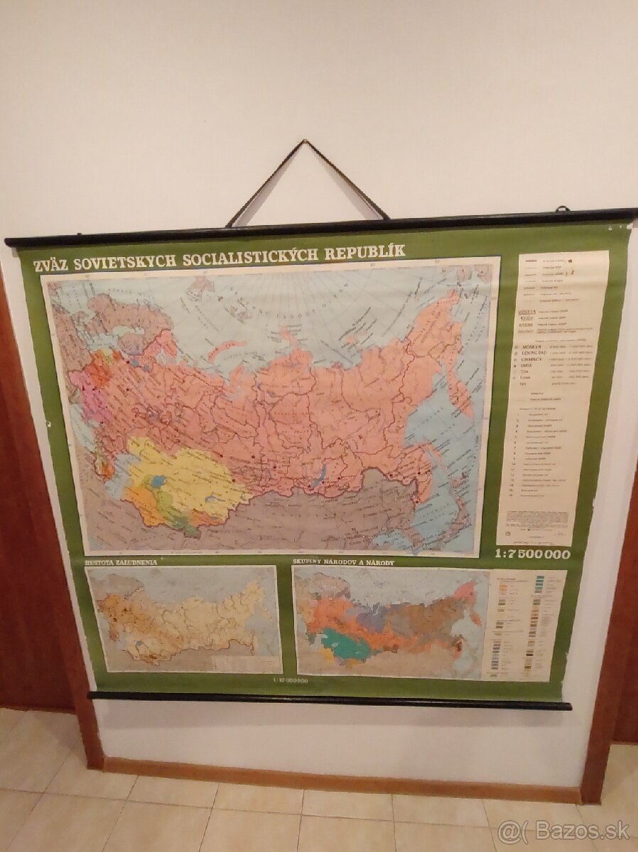 Nástenná mapa ZSSR (1974) politické rozdelenie