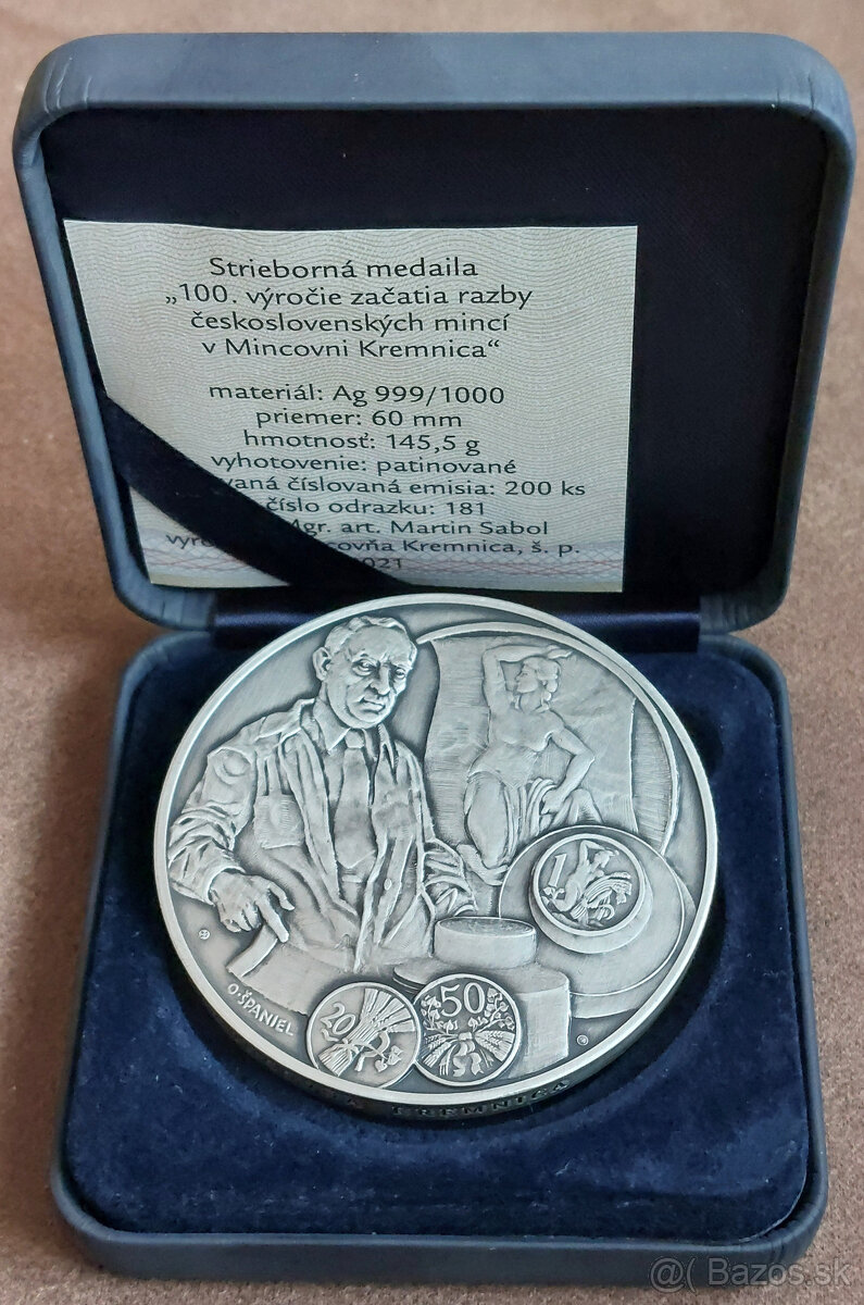 Strieborná medaila 100.výročie začatia razby československýc