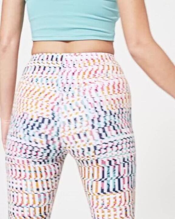 Dámske legíny 520 na fitnes vysoký pás biele s potlačou M/L