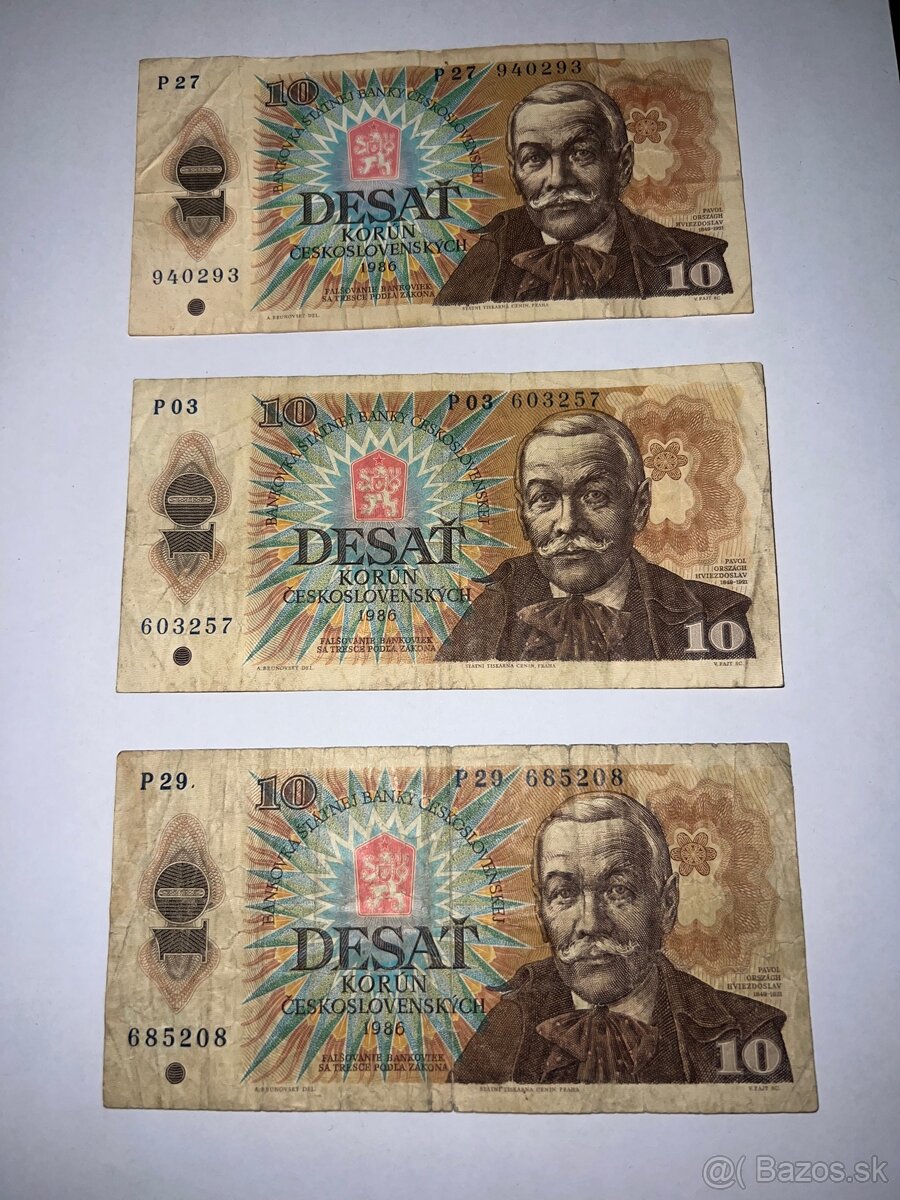 10 korún Československých 3x