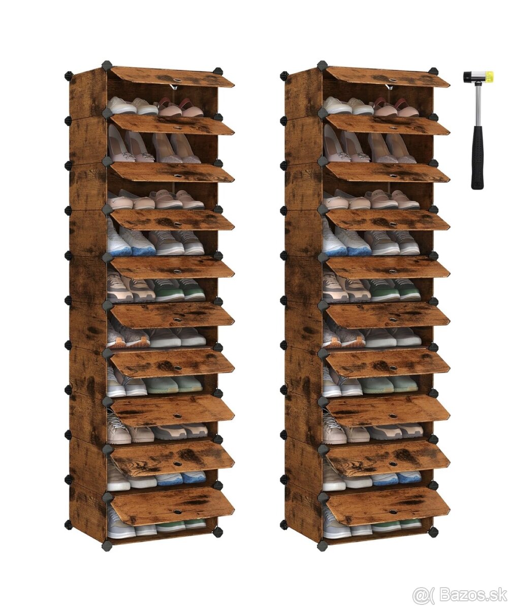 SONGMICS botník – set 2 ks, 10 poschodí, vintage hnedý, nový