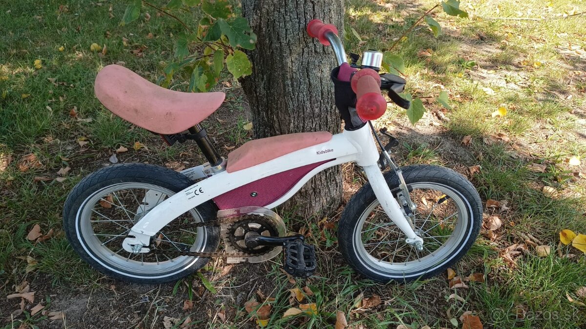 BMW Kidsbike 2v1 bicyklik + odrazadlo oranzovy a bielo-ruzov
