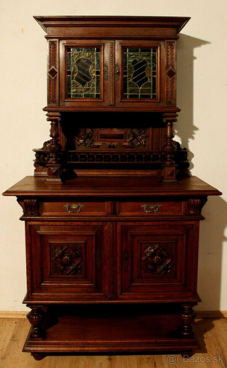 starožitný dubový sekretár, príborník... a.d. 1890