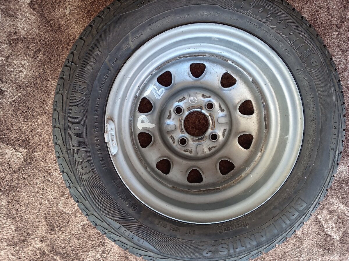 Predám letné pneumatiky na plech. Diskoch 4x 165/70R13