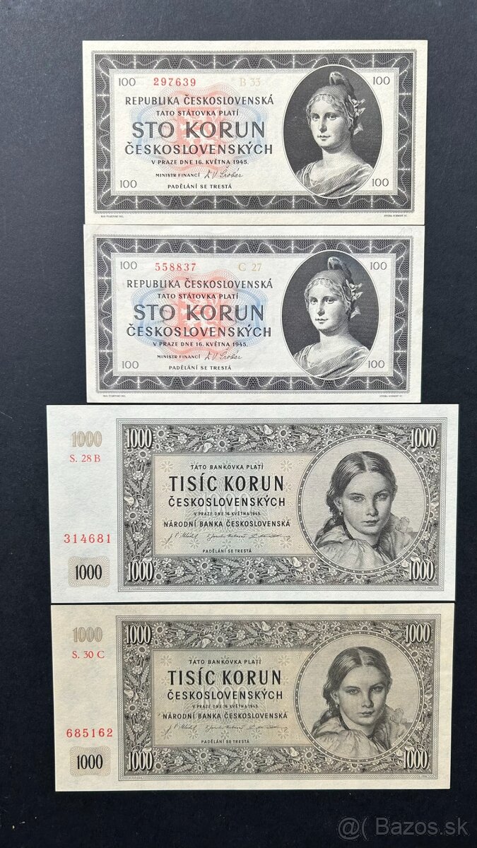 Bankovky ČSR 1945 Neperforované Unc