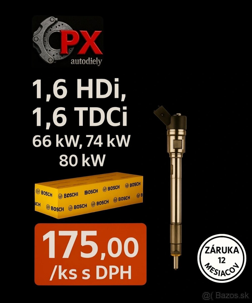 Repasované vstrekovače BOSCH 1.6 HDi, 1.6 TDCi - 66kw, 80 kw
