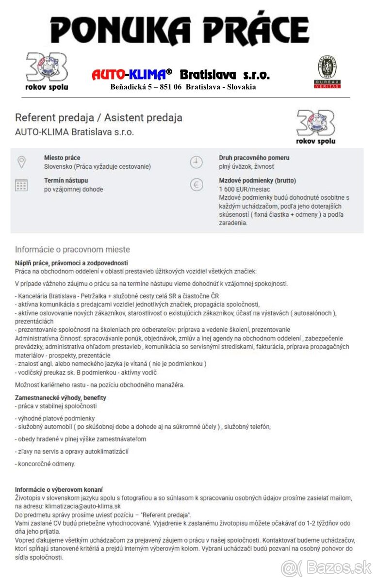 Referent predaja / Asistent predaja