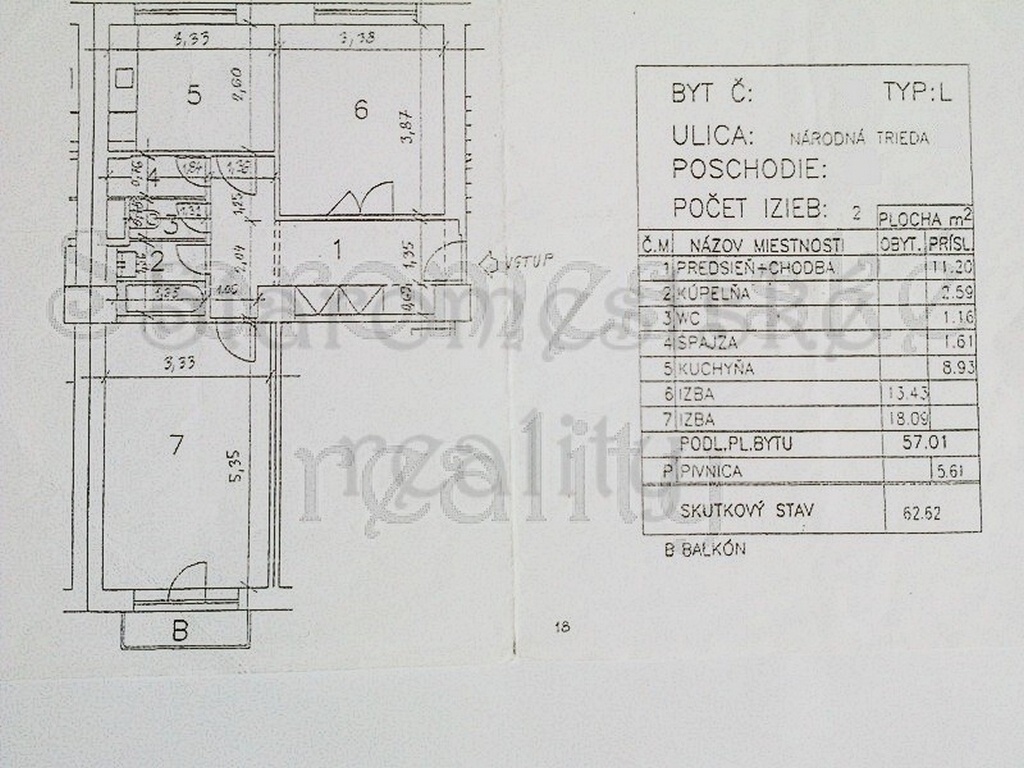 2izb,62m2, 2/4, kompletná, Národná tr, Sever