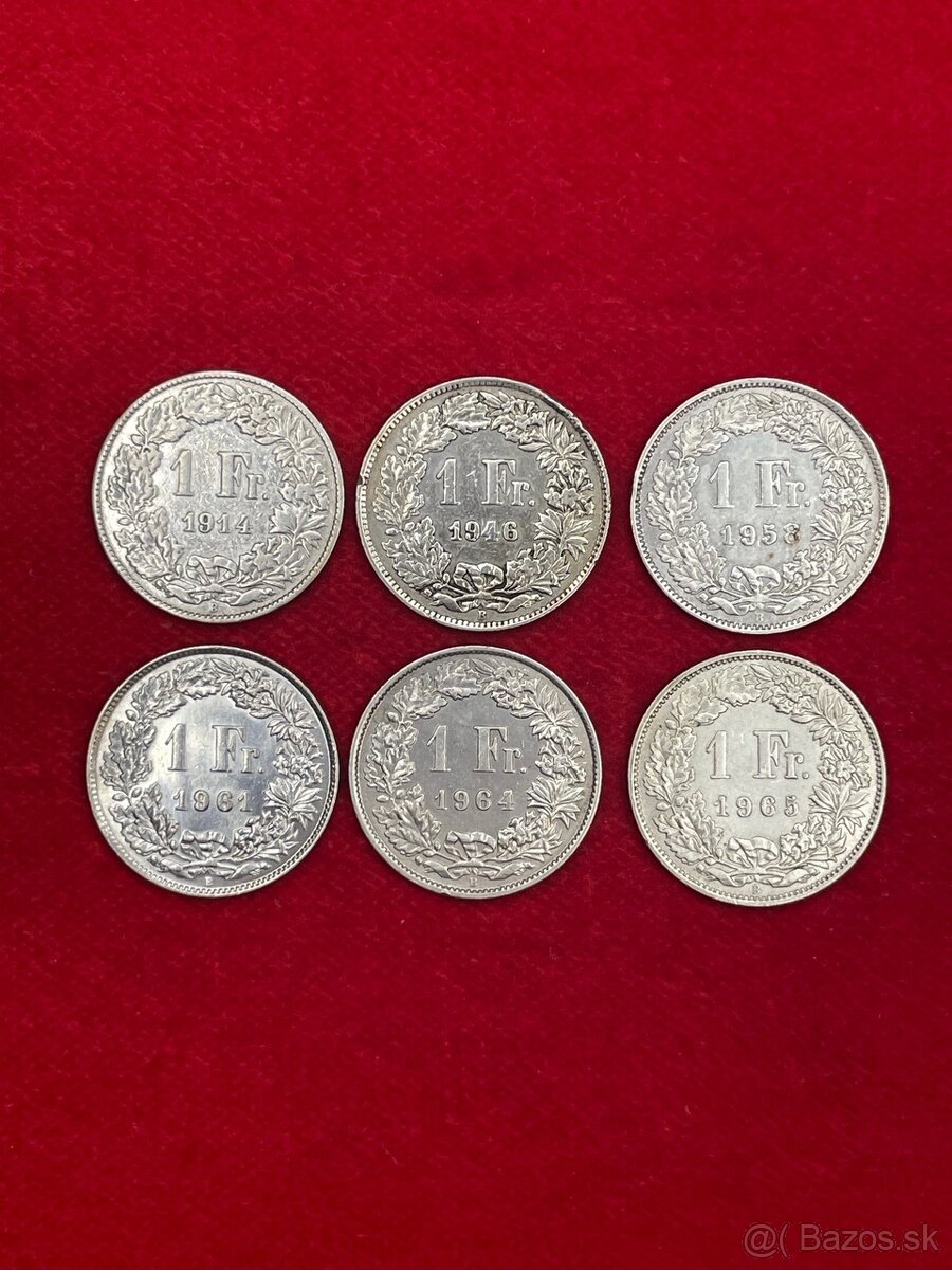 Strieborné mince Švajčiarskej konfederácie 1 Franky