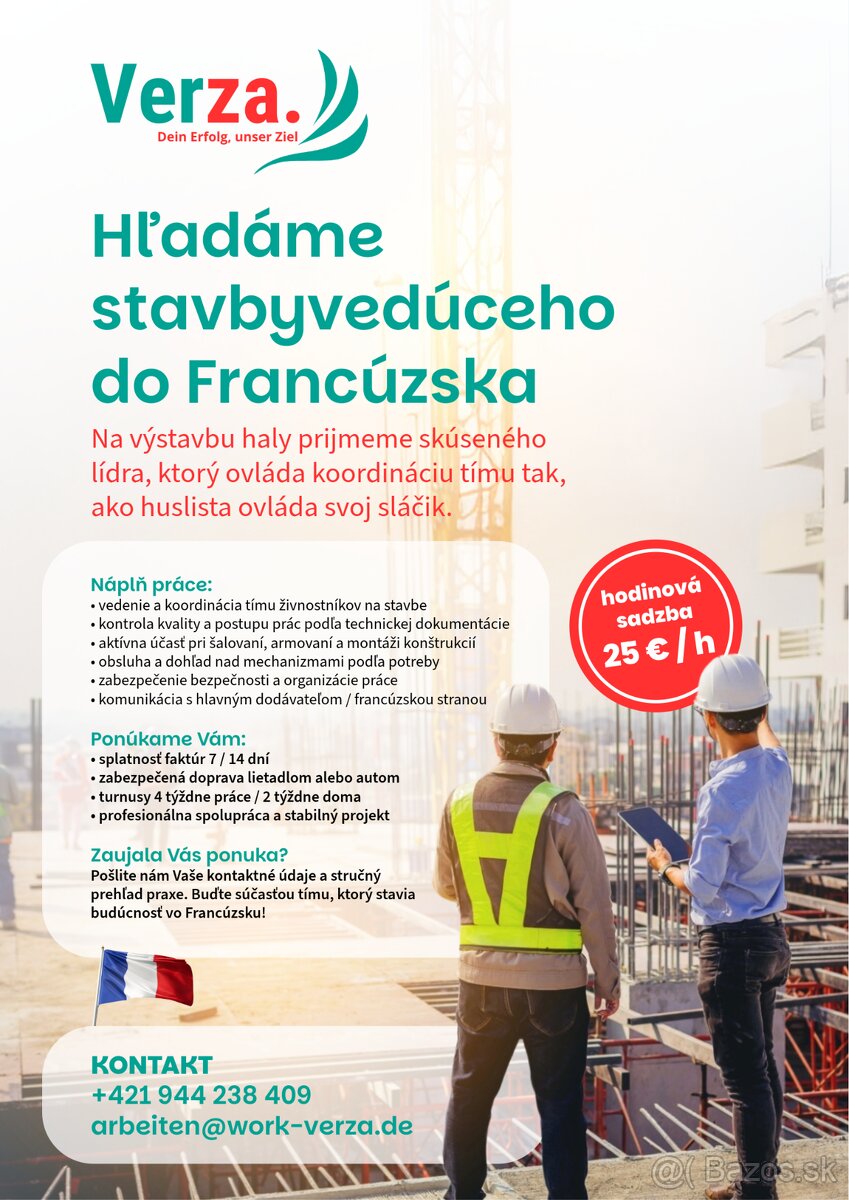 Hľadáme stavbyvedúceho do Francúzska