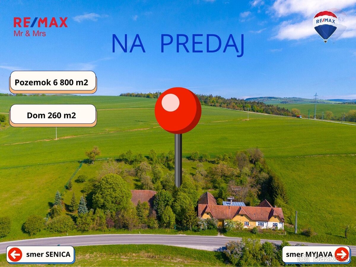 NA PREDAJ: Rodinný dom s veľkým pozemkom (6800 m2) a nádhern