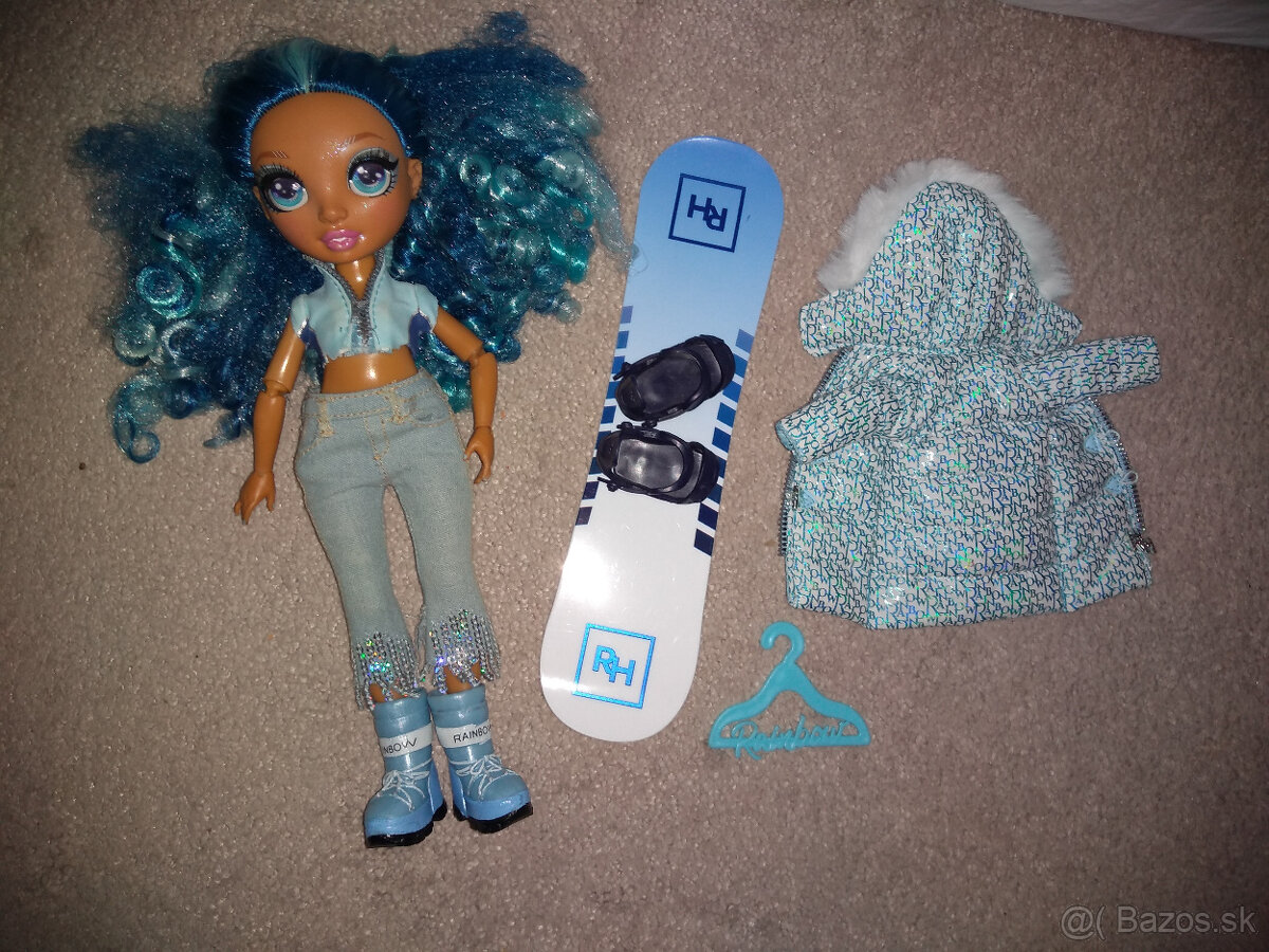 Rainbow high bábika barbie snowbord bunda čižmy