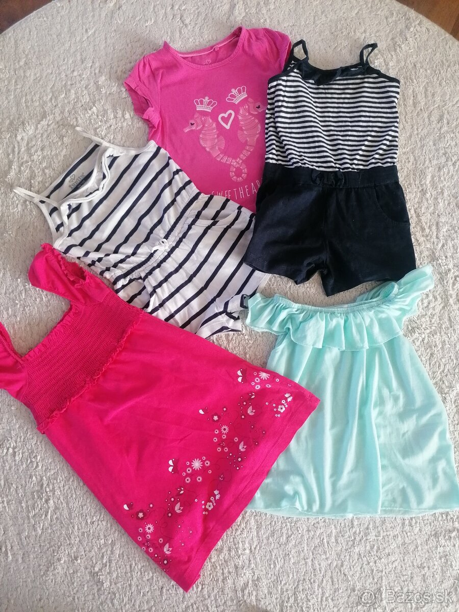 Šaty, tričká, 2×overal 2-4r.