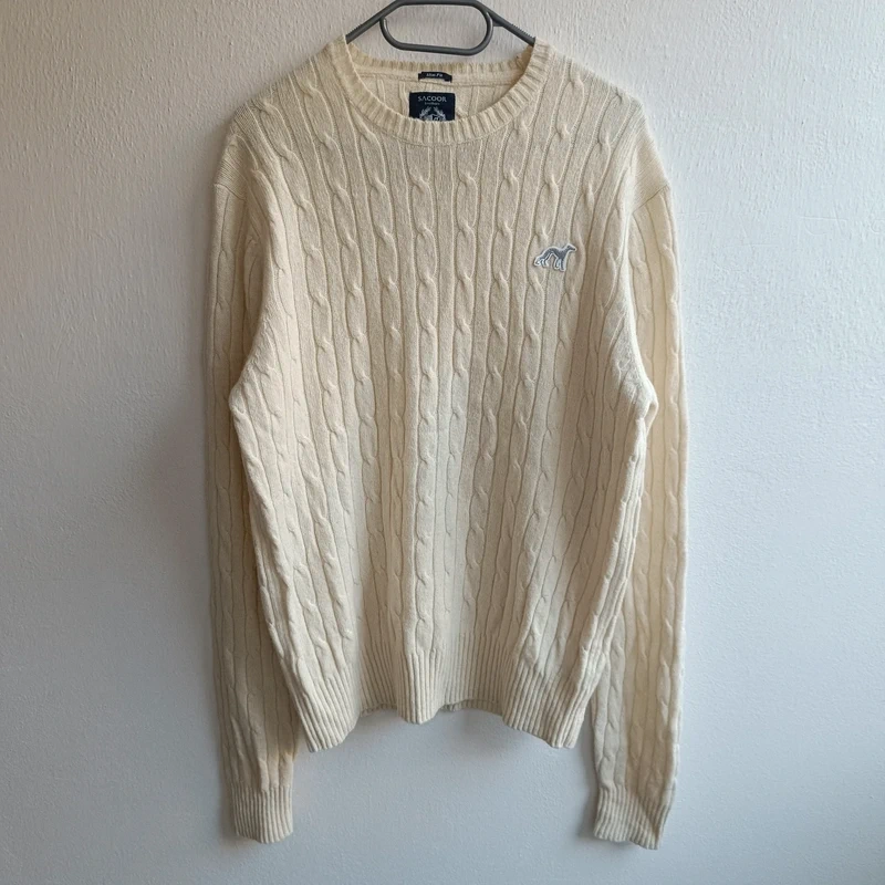 Sacoor Brothers krémový vlnený pletený sveter cable knit XL