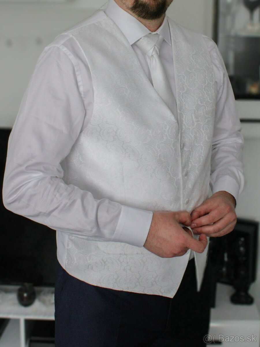 Luxusná svadobná vesta Sedryk Le Blanc + kravata a vreckovka